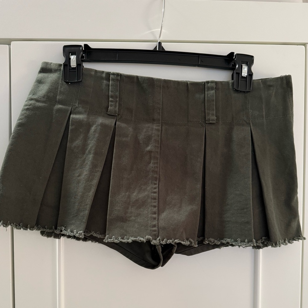 LIONESS army green mini skirt with built-in shorts